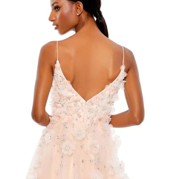 MAC DUGGAL 11292 BEADED FLORAL APPLIQUE HIGH LOW PETAL PINK GOWN sz 10 - Picture 3 of 5
